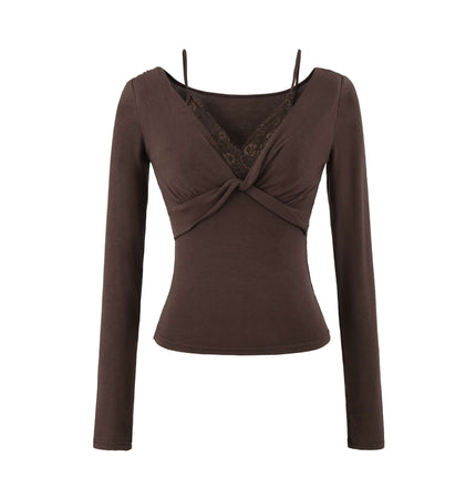 Top de Manga Larga con Encaje Torcido