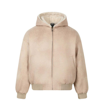 Faux Fur Hooded Jacket – Street Style in a soft beige shade with cozy lining and stylish design.