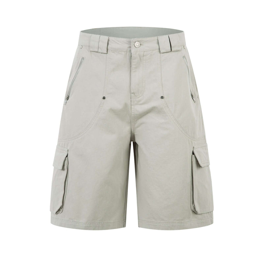 Black multi pocket workwear capri shorts with Grozavu logo