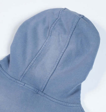 Washed Rhinestone Letter Hoodie – Loose Fit back view showcasing the vintage washed cotton and hood design.