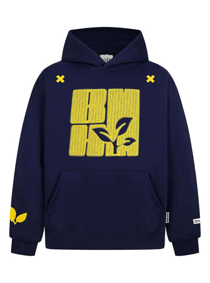 Close-up of Gray cross shaped embroidered hooded sweatshirt fabric