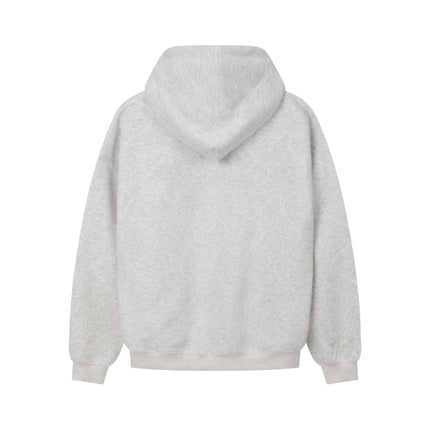 Back view of the Embroidered Letter Hoodie – Loose Fit showcasing its soft grey fabric and relaxed silhouette.