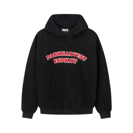 Embroidered Letter Hoodie – Loose Fit in black featuring bold red embroidery