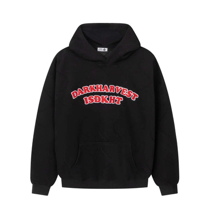 Embroidered Letter Hoodie – Loose Fit in black featuring bold red embroidery