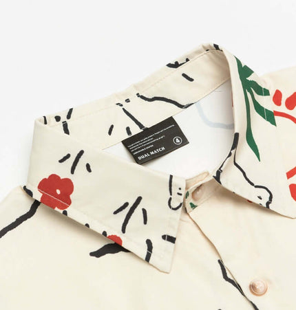 Cartoon Stripe Short Sleeve Shirt - Loose Fit collar detail with playful cartoon patterns