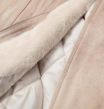 Close-up of the cozy interior of a Faux Fur Hooded Jacket – Street Style highlighting the soft lining and warm fabric.