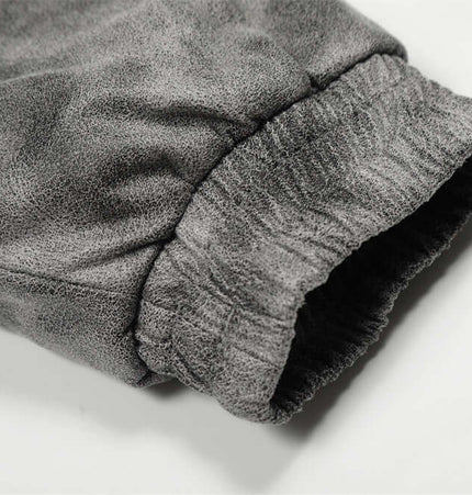 Close-up of the sleeve cuff of the Hooded Fur Collar Jacket – Loose Fit in gray fabric showcasing the texture.