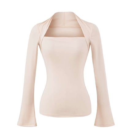 Bluză cu mânecă lungă și decolteu pătrat