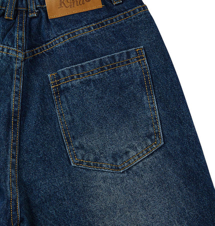 Puppy Embroidered Denim Jeans - Loose Fit showing the back pocket and waistband detail in washed blue denim.