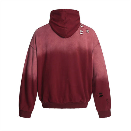 Tie-Dye Gradient Half-Zip Hoodie – Loose Fit back view showcasing gradient color and distressed details.