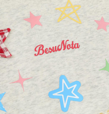 Slanted Shoulder Retro Graffiti Hoodie featuring colorful star graphics and BesuNota branding on soft fabric.