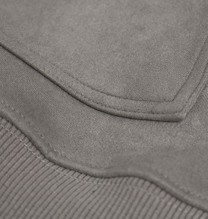 Faux Suede Print Zip-Up Hoodie – Loose Fit showing detailed stitching and fabric texture.