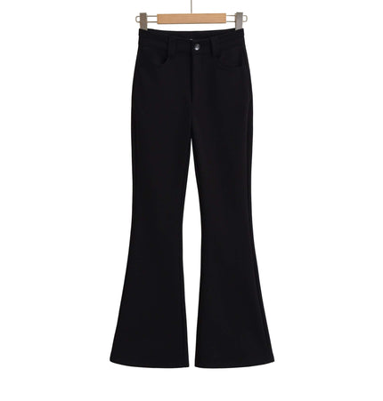 High Elastic Micro Flare Casual Pants hanging on a hanger with a clean design and modern fit.