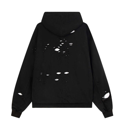 Washed Letter Print Hoodie – Loose Fit showcasing distressed detail and bold style.