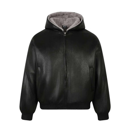 Fur Collar Hooded Winter Jacket – Loose Fit in black with soft fur lining and hood.