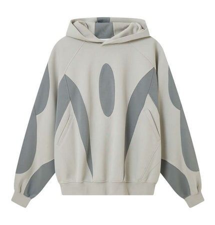 Color-Block Hooded Jacket – Loose Fit with stylish grey and beige color-block design for men and women.