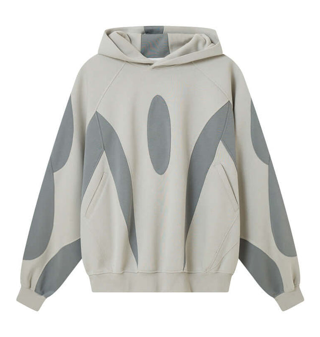 Color-Block Hooded Jacket – Loose Fit with stylish grey and beige color-block design for men and women.