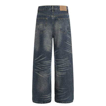 Vintage White Washed Straight Pants, back view showcasing faded denim and wide-leg design.