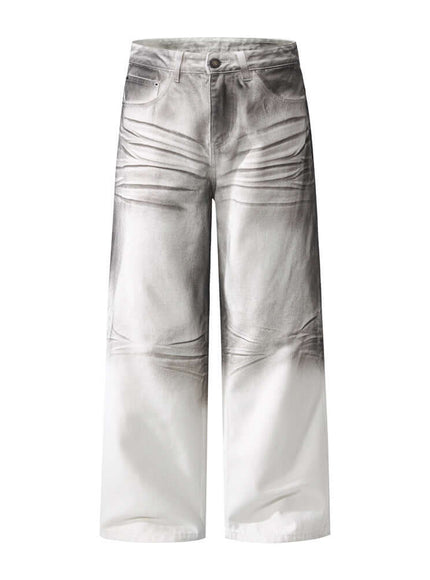 Model wearing Dirty White street denim jeans, pants by Grozavu