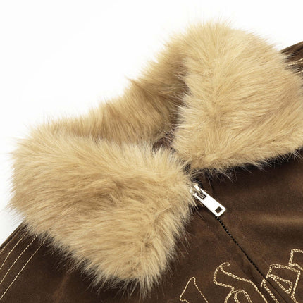 Warm Cotton Jacket with Fur Collar – Loose Fit featuring a soft fur collar and stylish zipper detail.