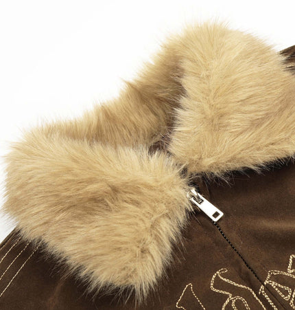 Warm Cotton Jacket with Fur Collar – Loose Fit featuring a soft fur collar and stylish zipper detail.