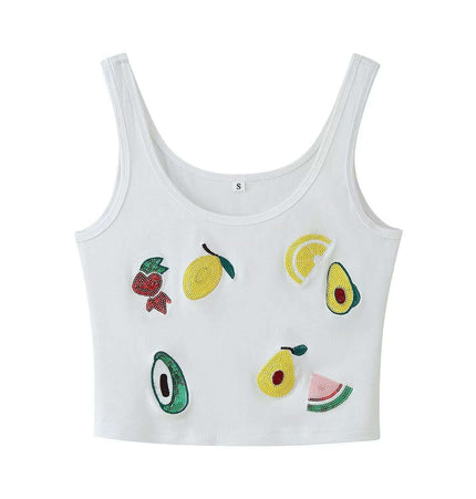 Front view of Bead Embroidery Embellished Camisole Top - Grozavu brand streetwear