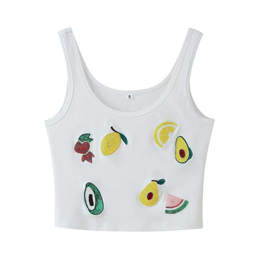 Front view of Bead Embroidery Embellished Camisole Top - Grozavu brand streetwear