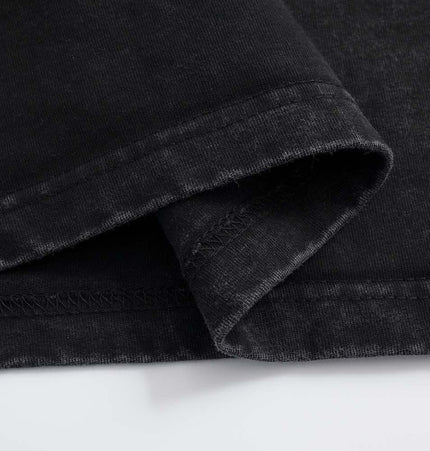 Close-up of the hem of the Retro Washed Letter TShirt – Loose Fit, showcasing the vintage washed finish and fabric texture.