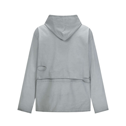 Back view of Retro Letter Print Hoodie – Loose Fit in light gray, showcasing relaxed style and hooded design.