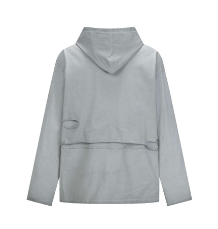 Back view of Retro Letter Print Hoodie – Loose Fit in light gray, showcasing relaxed style and hooded design.