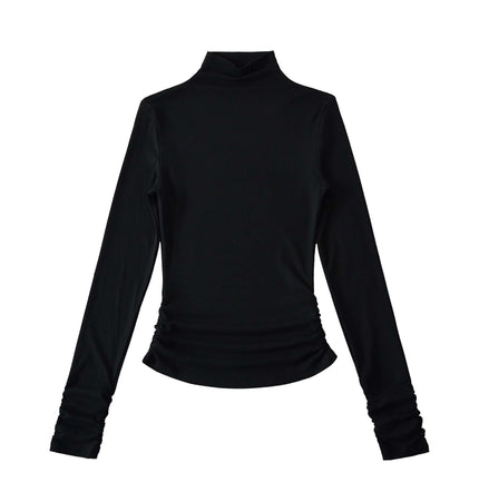 SculptFit High-Neck Long Sleeve Top in black, designed for comfort and style with a flattering fit.