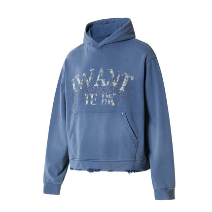 Washed Rhinestone Letter Hoodie – Loose Fit, featuring rhinestone letters and a vintage washed finish.