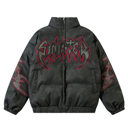 Lederlook Flammenbestickte Jacke