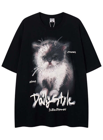 Model wearing Black cat graphic cropped tee by Grozavu