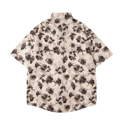Floral Print Short Sleeve Shirt – Loose Fit featuring a retro floral pattern on a lightweight fabric.