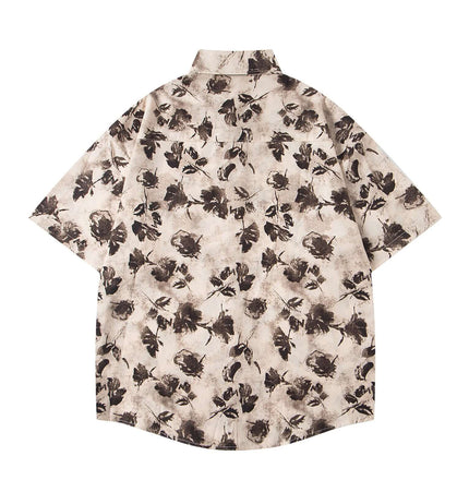 Floral Print Short Sleeve Shirt – Loose Fit featuring a retro floral pattern on a lightweight fabric.