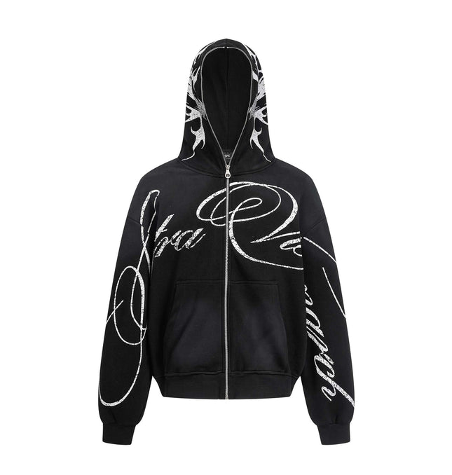 Flame letter zip hoodie | High street streetwear jacket | Unisex loose fit hoodie | Trendy flame print sweatshirt | Casual zip-up hoodie black | Purple streetwear hoodie