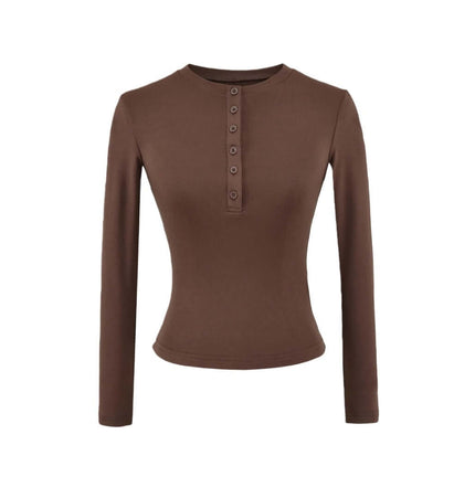 Elastic Half-Button Long Sleeve Top