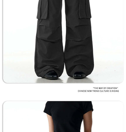 Multi-Pocket Work Pants – Straight Leg Fit in black with utility pockets and stylish design, ideal for casual wear.