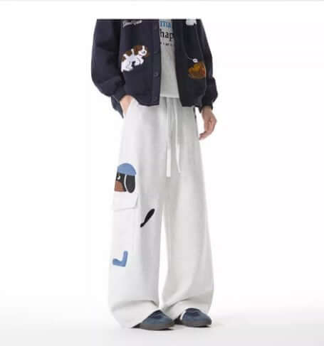 Embroidered Dog Sweatpants – Loose Fit with playful dog designs, offering relaxed streetwear comfort and style.
