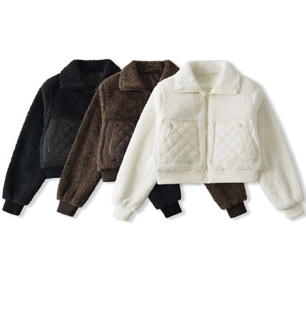 Winter Lamb Wool Quilted Cotton Jacket in black, brown, and white color options, showcasing stylish quilted design.