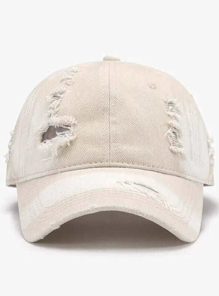 Front view of Distressed Adjustable Cotton Baseball Cap - Grozavu brand streetwear