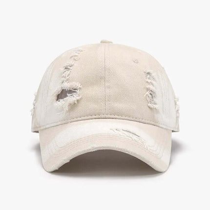 Front view of Distressed Adjustable Cotton Baseball Cap - Grozavu brand streetwear