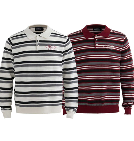 Color-Block Letter Knit Sweater - Loose Fit in striped design, featuring long sleeves and casual style.