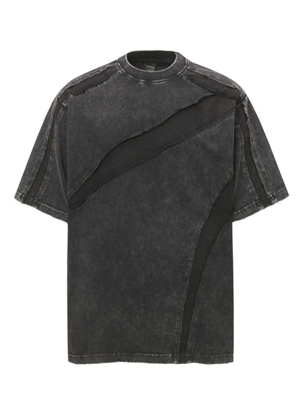 Back view of Gray summer short sleeve deconstructed t-shirt by Grozavu