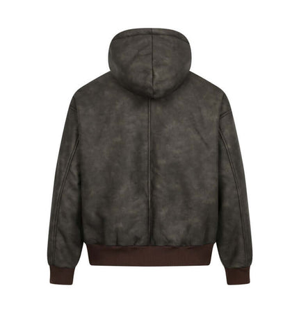 Back view of the Thick Suede Hooded Jacket – Street Style, featuring a washed finish and hood.
