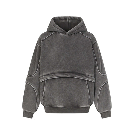Dark gray washed hooded sweatshirt with Grozavu logo