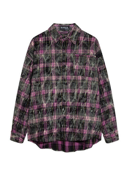 Aged Purple plaid fitting long shirts with Grozavu logo