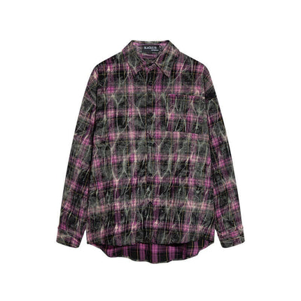 Aged Purple plaid fitting long shirts with Grozavu logo