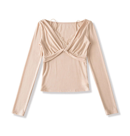 Top de Manga Larga con Encaje Torcido